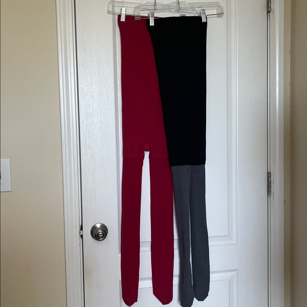 Two Pair Of Plus Size Tights, Gray, And Red